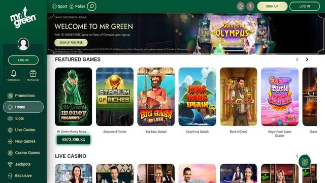Mr Green casino screenshot